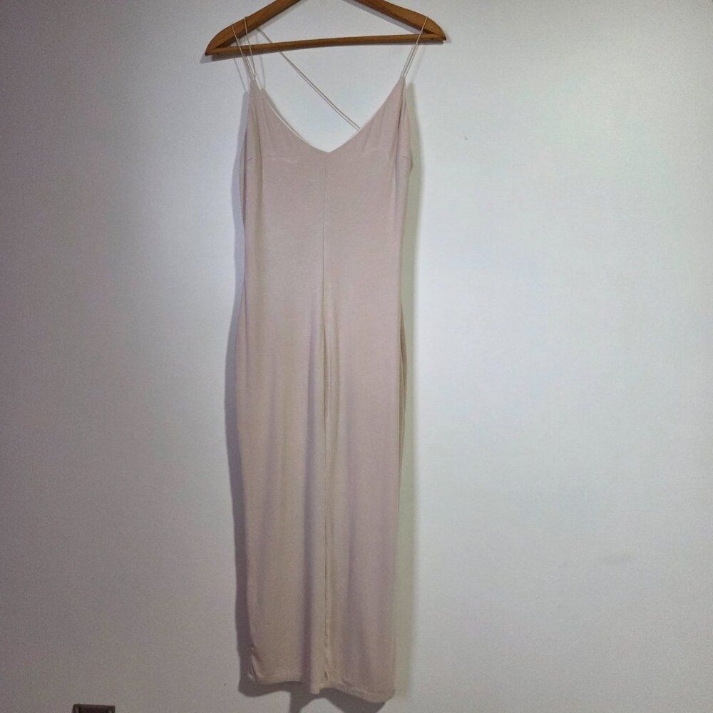 EUC BLANC CREAM V NECK RIBBED BODYCON MAXI DRESS SIZE LARGE